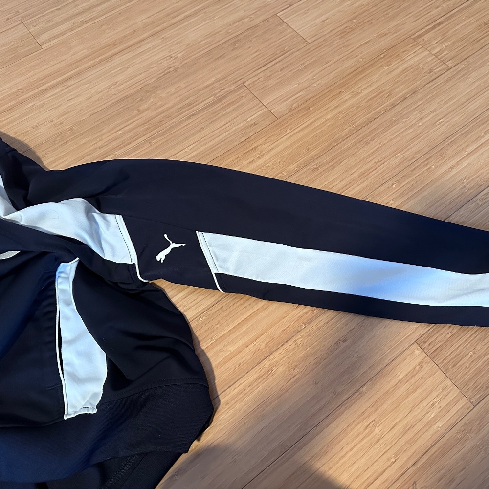 Puma Track Jacket Men's Large Navy Blue White Retro Full Zip Puma Chest Sleeve - Picture 9 of 10
